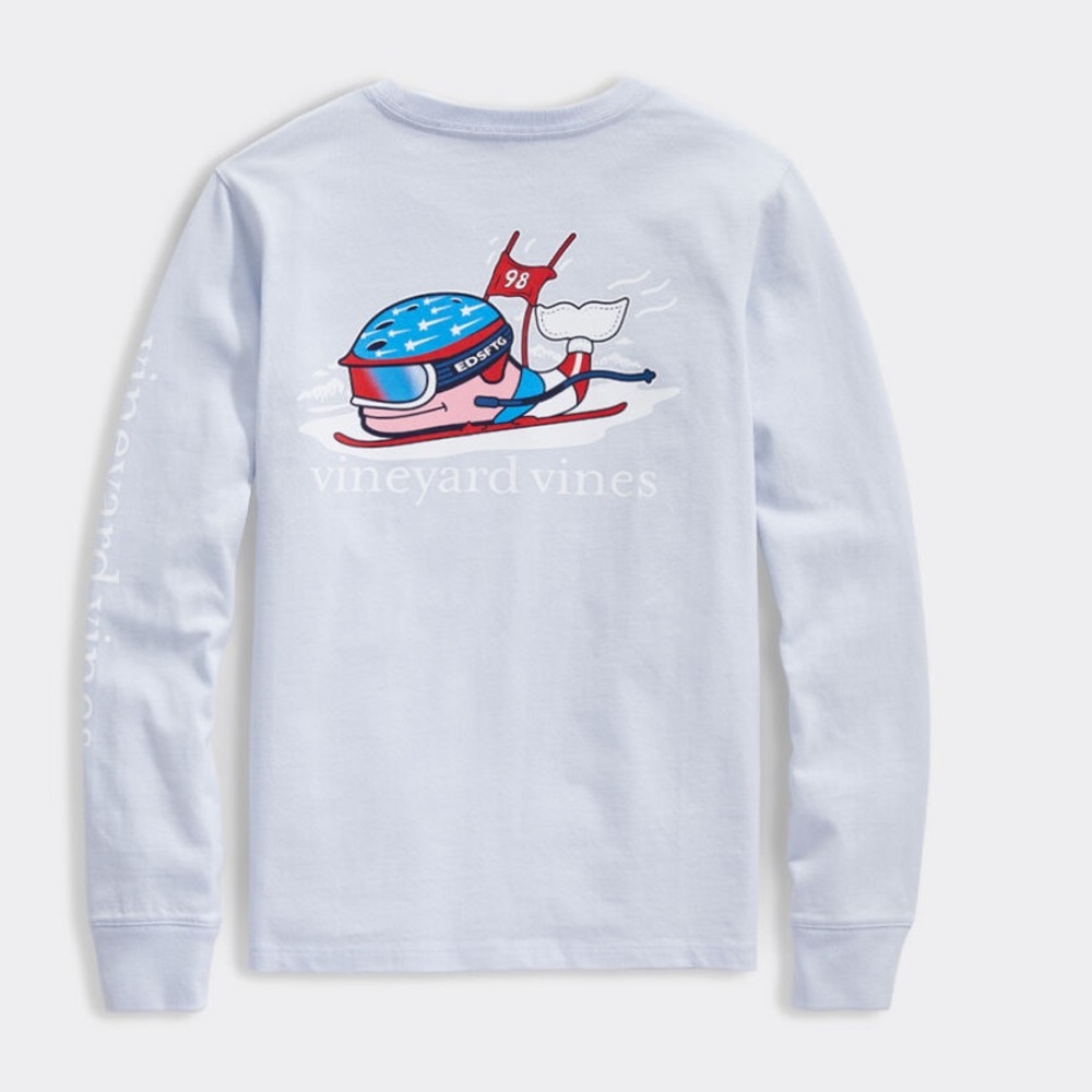 Girls' Ski Race Whale Long-Sleeve Pocket Tee Sz XL